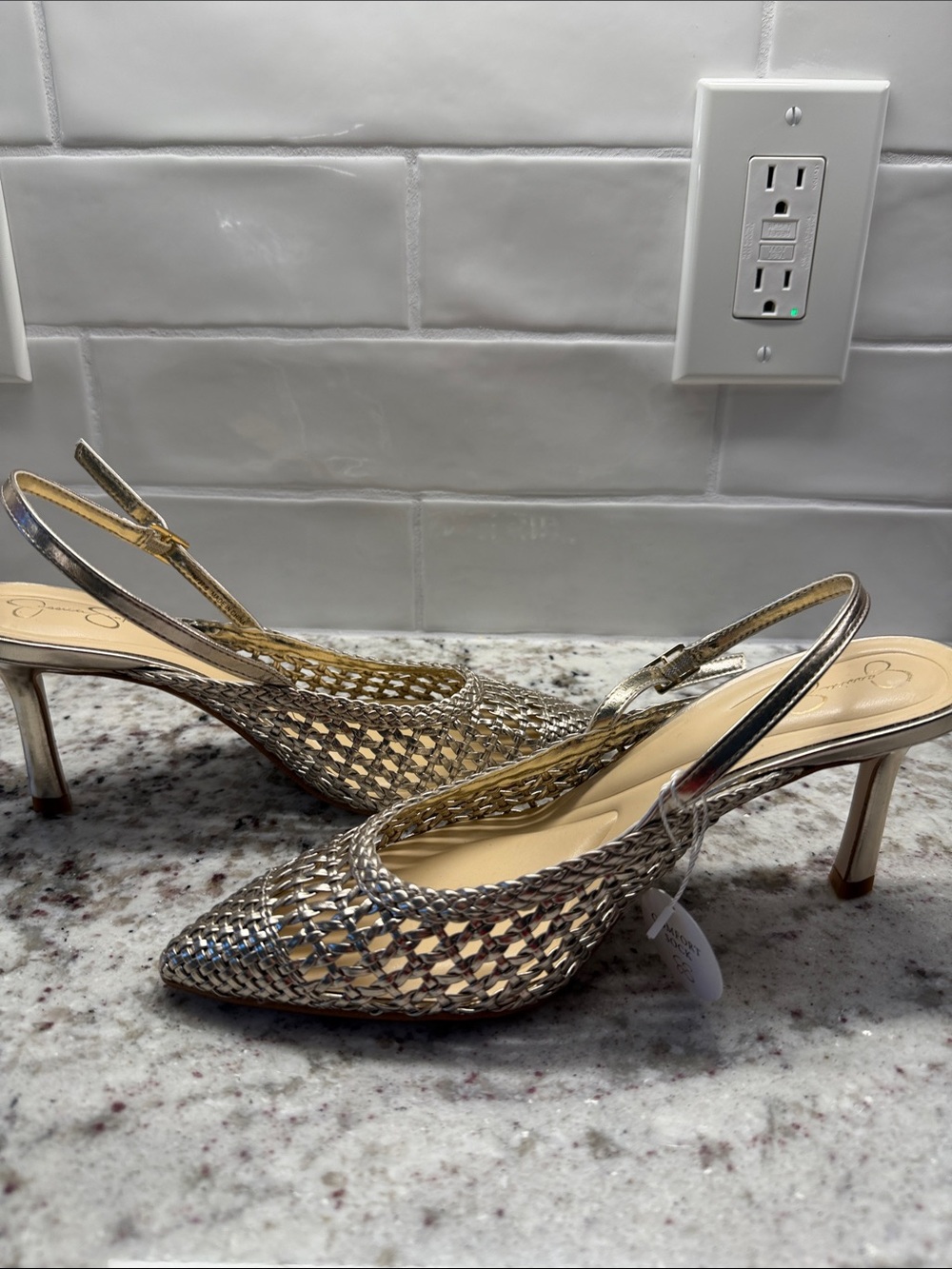 Jessica Simpson Gold Metallic Woven Slingback Heels